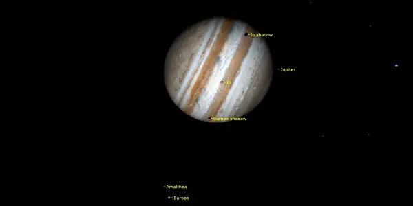 Jupiter's Moons Io and Europa to Cast Shadows Over the Gas Giant on November 5